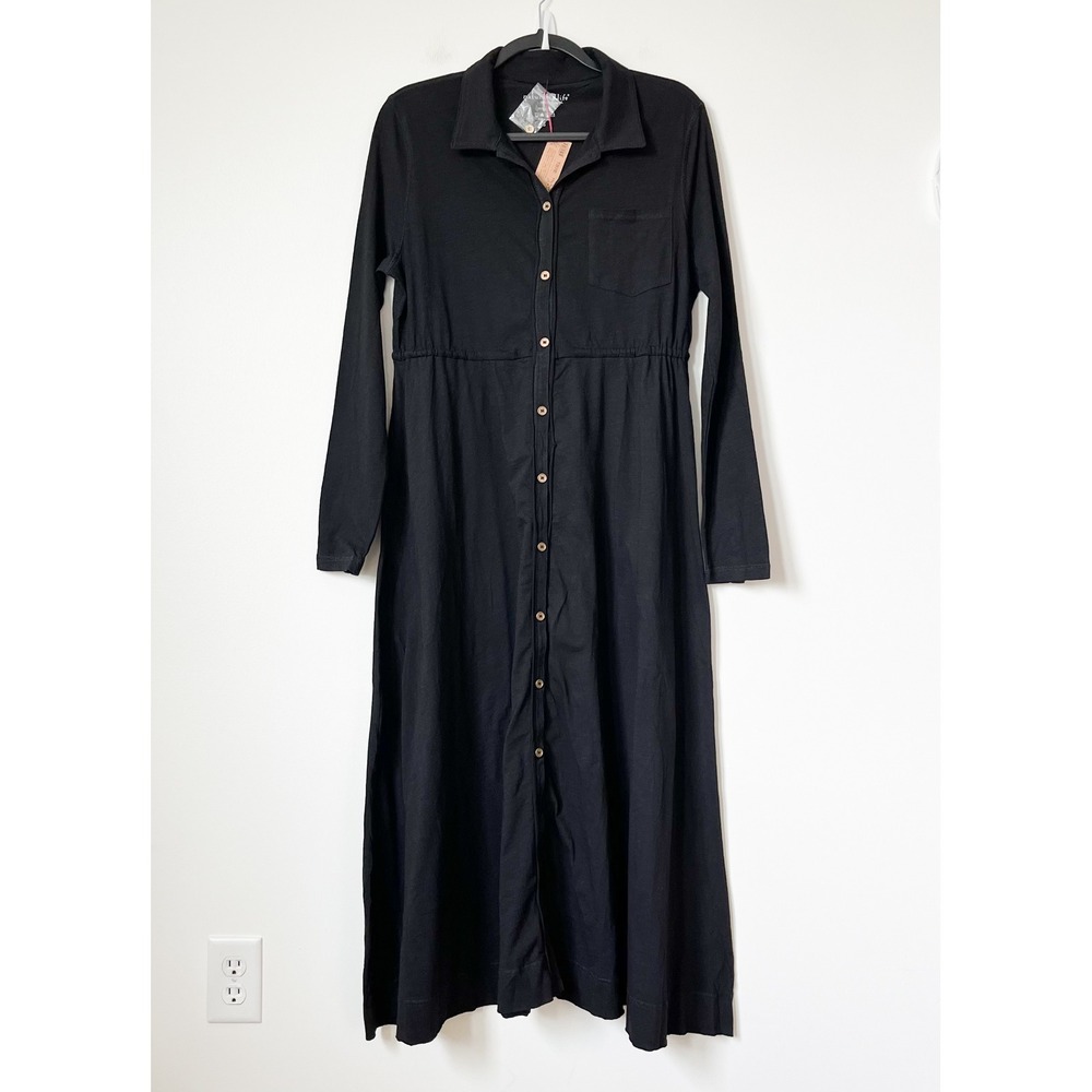 NEW Natural Life Christa Button Up Maxi Dress Womens Small Black